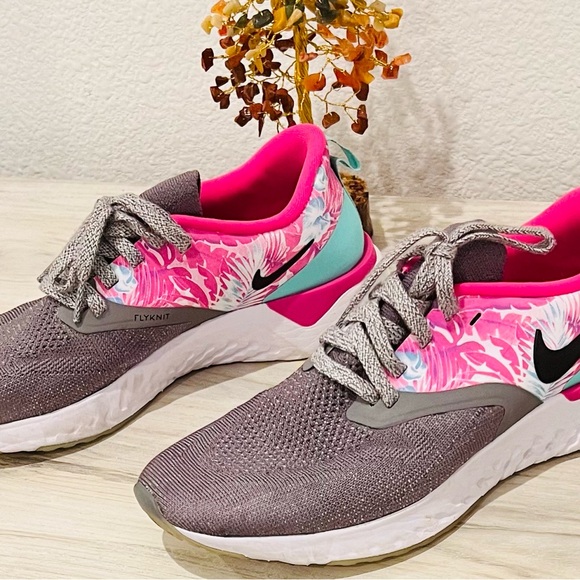 Nike Women's React Flyknit Sneakers - Pink, Gray, and Teal (Women’s 9) - Picture 2 of 5